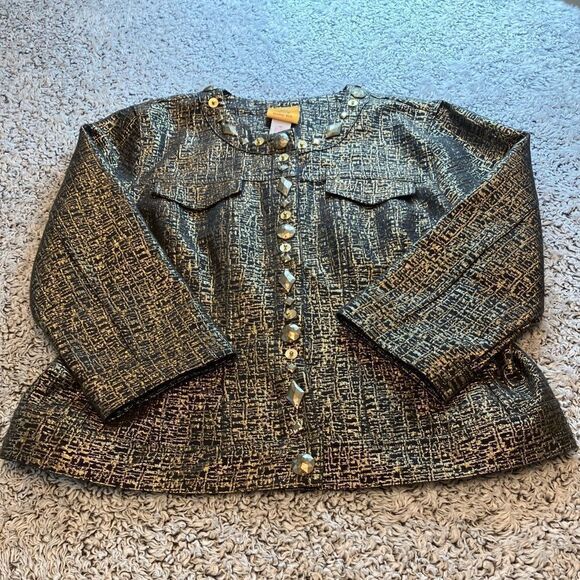 RUBY RD 10 Black Gold Textured 3/4 Sleeve Jacket - Picture 1 of 11